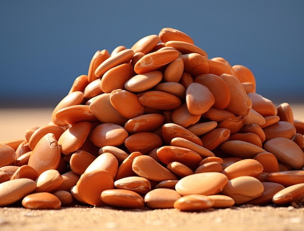 a pile of pumpkin seeds and raisins in the style of hyperrealistic precision