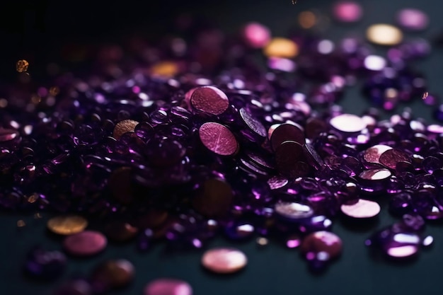 A pile of purple glitters on a dark surface