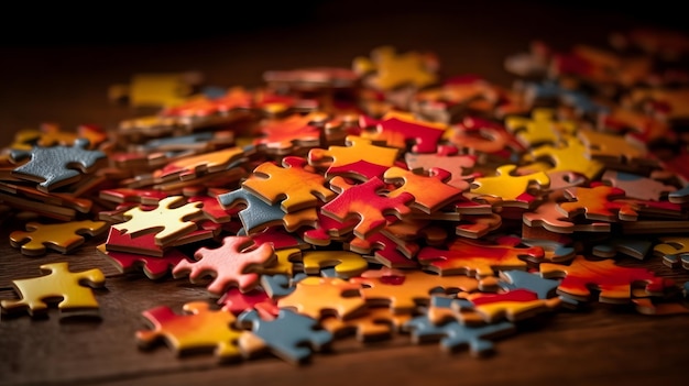 Foto una pila di pezzi del puzzle su un tavolo