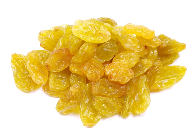 Pile of raisins on white isolated