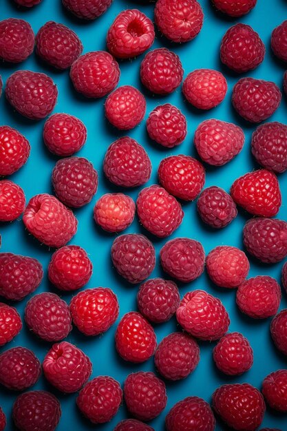 Photo a pile of raspberries on a blue background