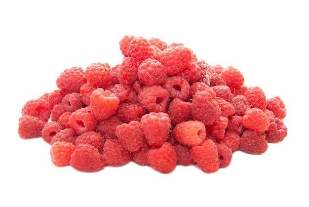 Pile of raspberries isolated