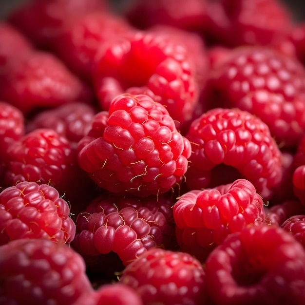 A pile of raspberries with the word raspberry on the top.