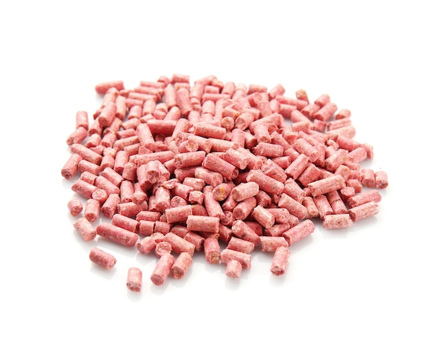 Pile of rat poison on white background