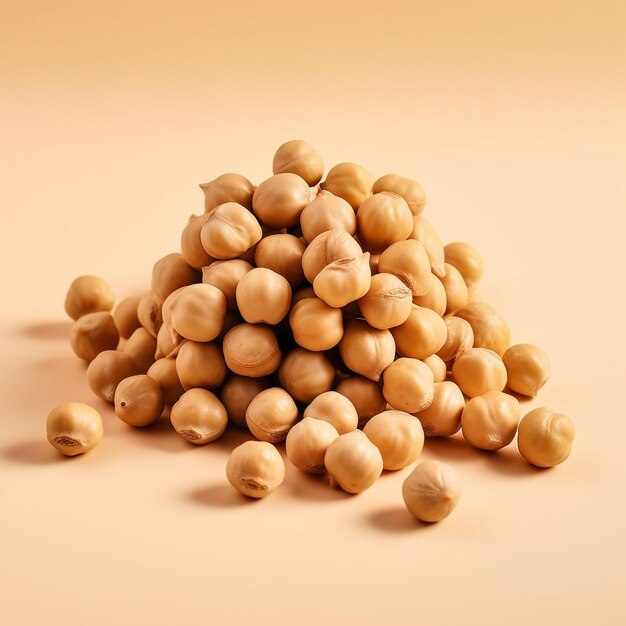 Pile of raw chickpeas on a beige background