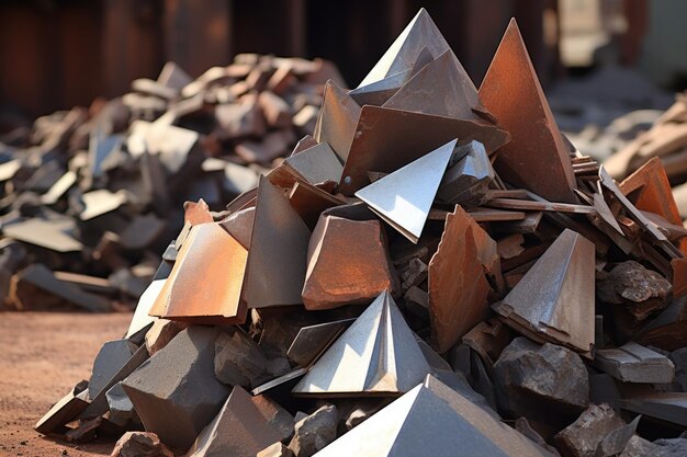 Photo pile of raw metal materials ready for processing