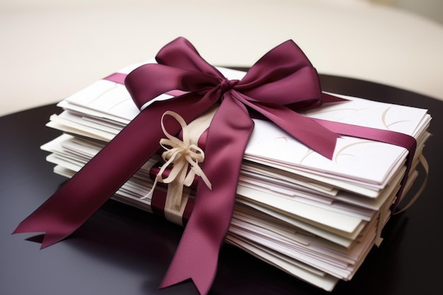 Pile of real estate deeds tied with a ribbon