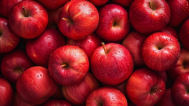 a pile of red apples sitting on top of each other