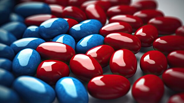 A pile of red and blue candy