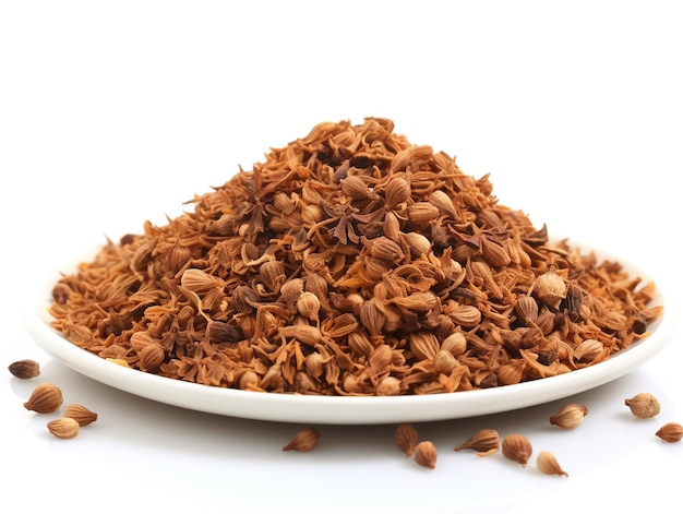 A pile of red cacao powder on a white plate