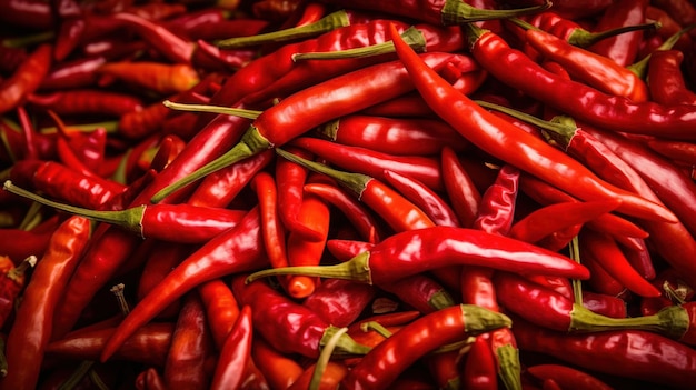 A pile of red chili peppers