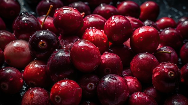 A pile of red cranberries with a stick on it