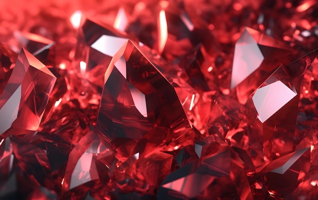 A pile of red crystals with the word diamond on it