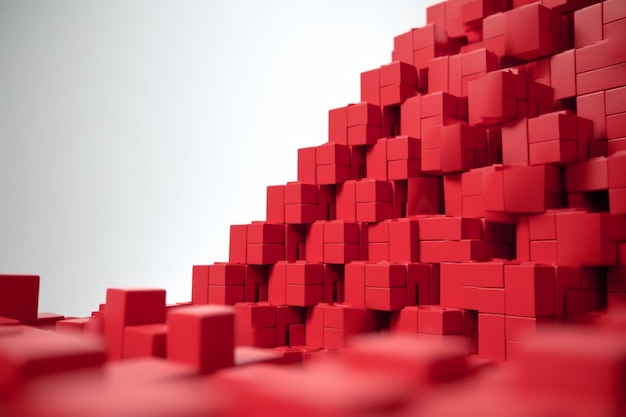 A pile of red cubes is piled up in a pile.