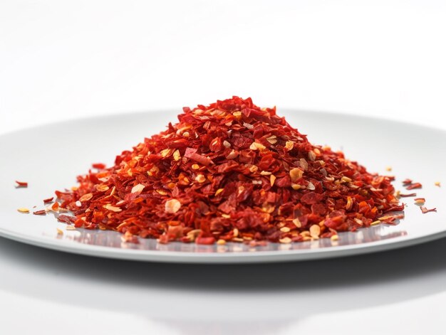 Photo a pile of red peppers sits on a white plate.