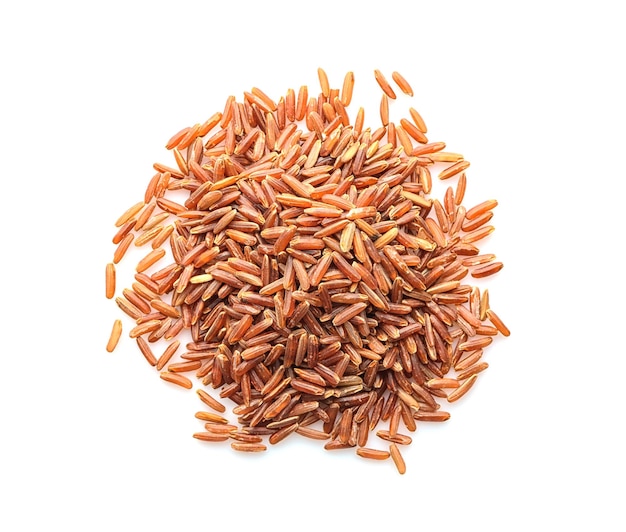 Pile of red rice on white background