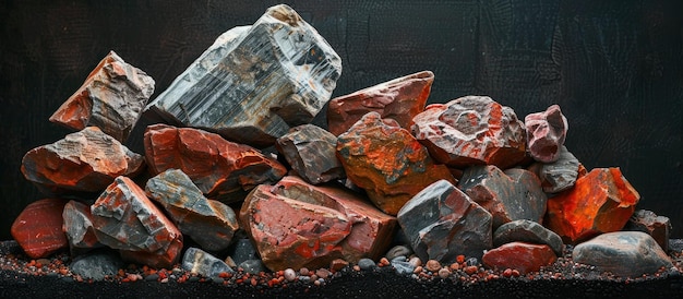 Pile of Red Rocks on Black Surface