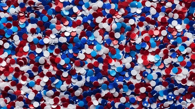 A pile of red, white and blue confetti