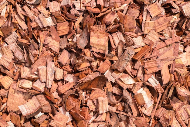 Image of Red wood chips in a pile