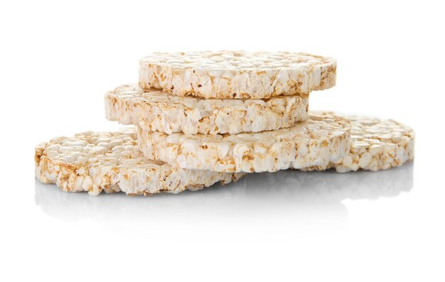 Pile of rice crackers isolated on white