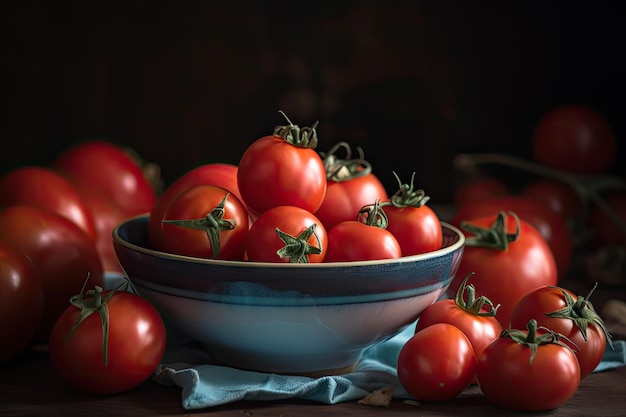 Pile of ripe juicy tomatoes in gazpacho soup bowl