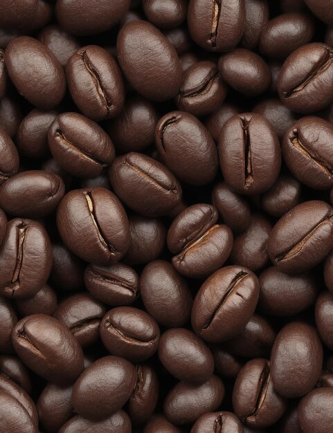 Pile of roasted coffee beans as background top view