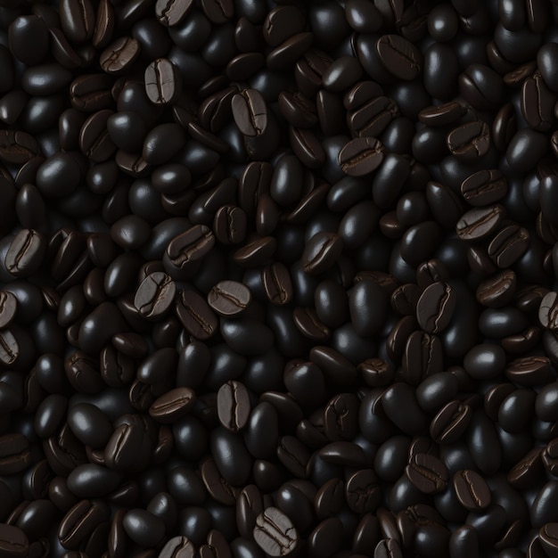 Pile of roasted coffee beans as background top view