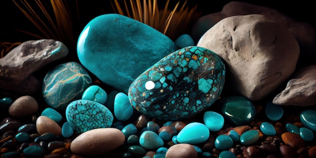 A pile of rocks and stones sitting next to each other generative AI