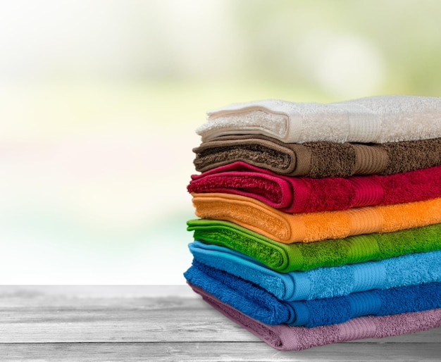 Pile of rolled towels, close-up view