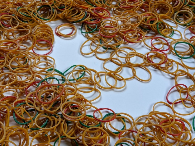 A pile of rubber bands on isolated background