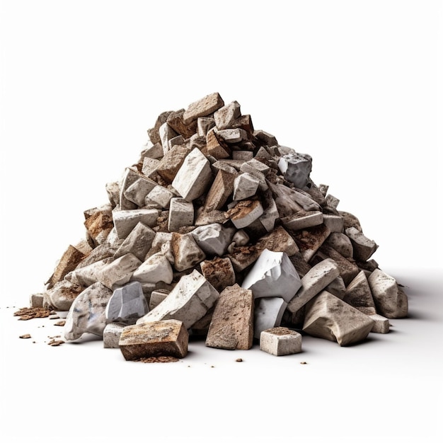 pile of rubble in front of a white background