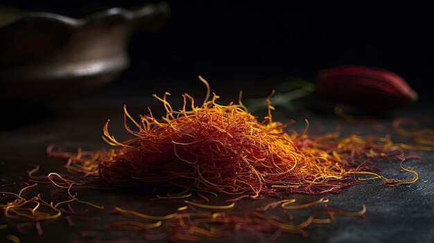 Photo a pile of saffron crumbles on a table.