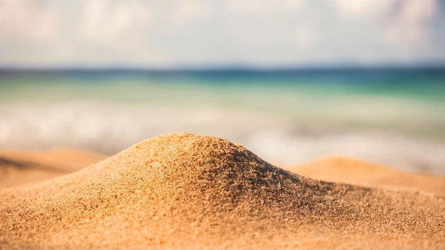 Photo a pile of sand with the ocean in the background