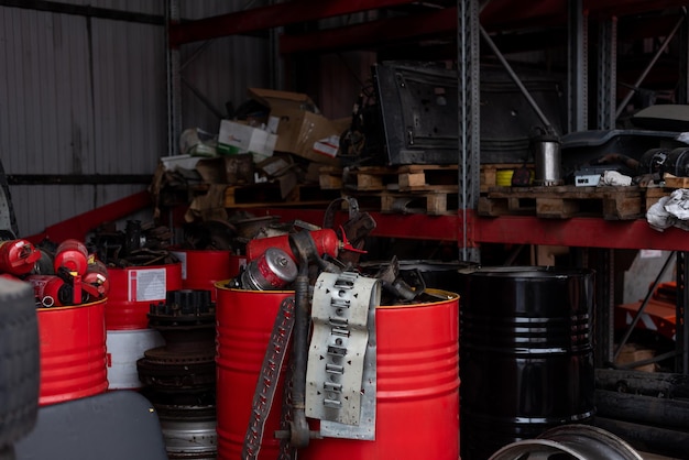 A pile of scrap metal in a warehouse