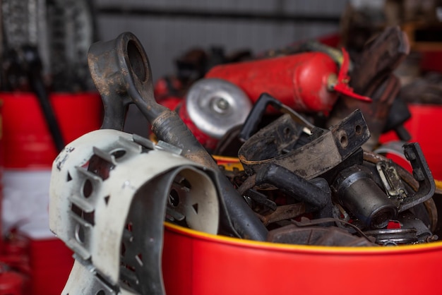 A pile of scrap metal in a warehouse