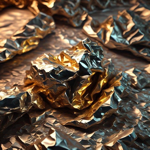 Photo a pile of shiny foil is laying on a table.