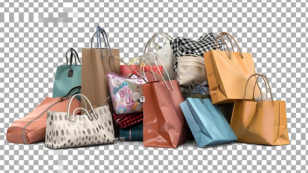 Photo a pile of shopping bags isolated on a transparent background the bags are of various sizes and colors