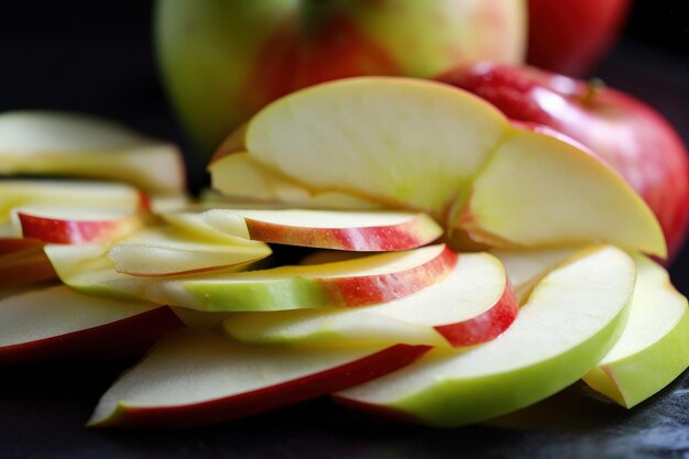 A pile of sliced apples sitting on top of a table generative AI