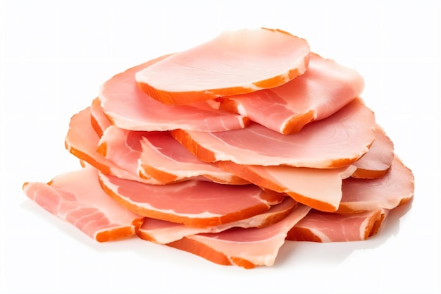 a pile of sliced ham on a white surface