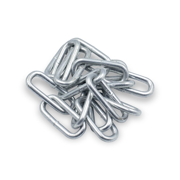 A pile of slightly rusted metal chains on a white background, Clipping path Included.