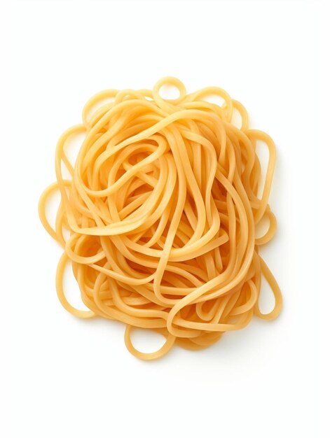 a pile of spaghetti noodles on a white surface