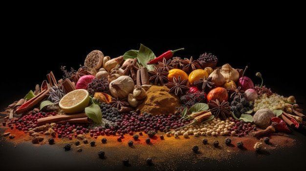 A pile of spices and spices on a table