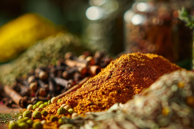 Photo pile of spices on table