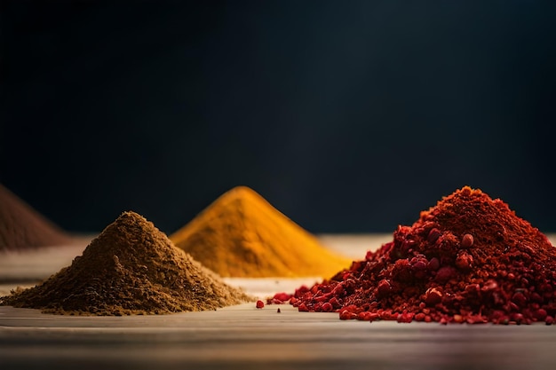 a pile of spices with a dark background