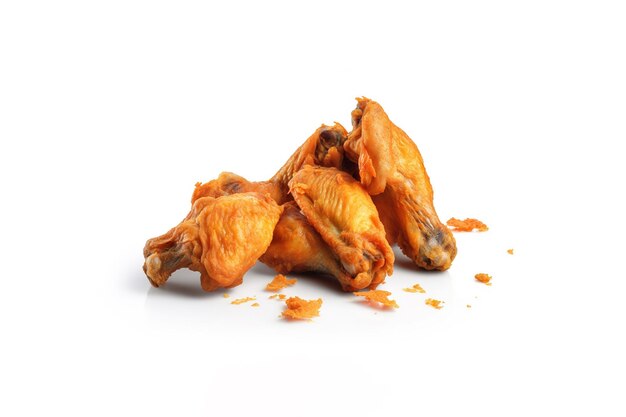 a pile of spicy fried chicken wings isolated on a white background