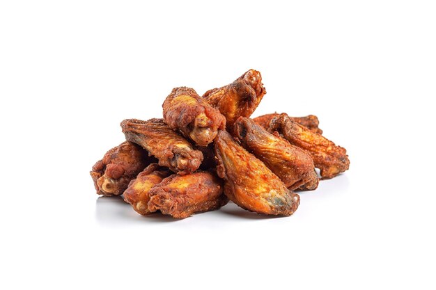 a pile of spicy fried chicken wings isolated on a white background