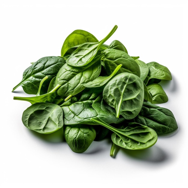 A pile of spinach is on a white background