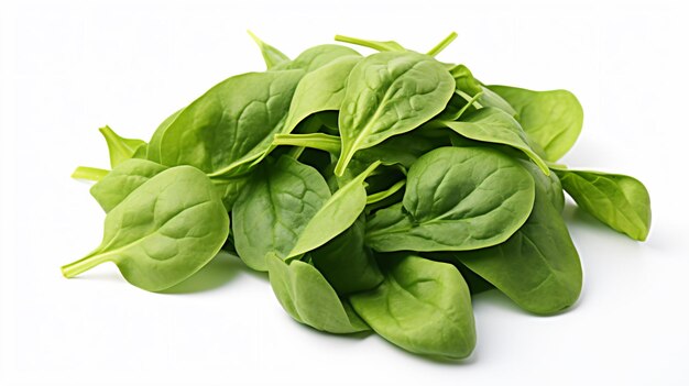 a pile of spinach leaves on a white surface