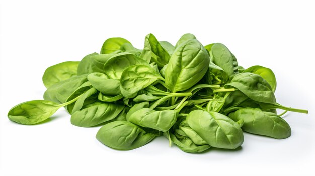 a pile of spinach leaves on a white surface