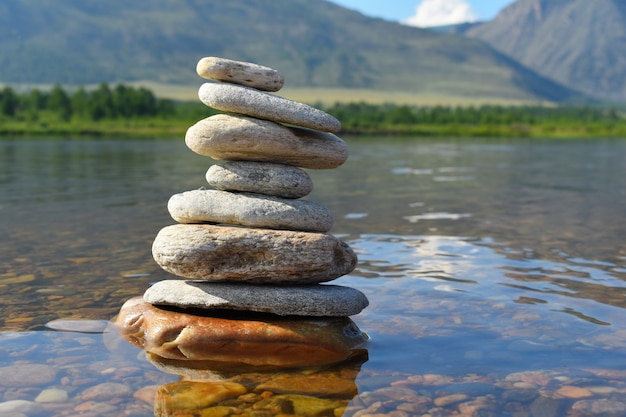 Pile of stones on the beach closeup